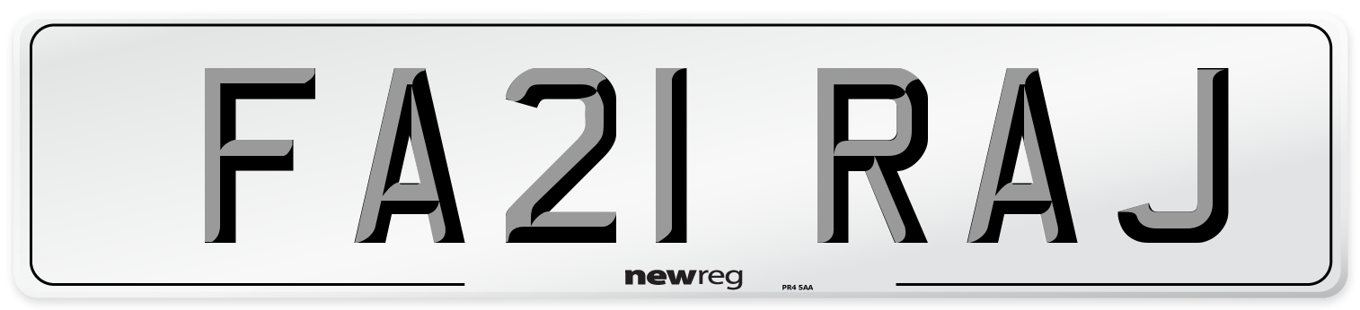 FA21 RAJ Number Plate from New Reg